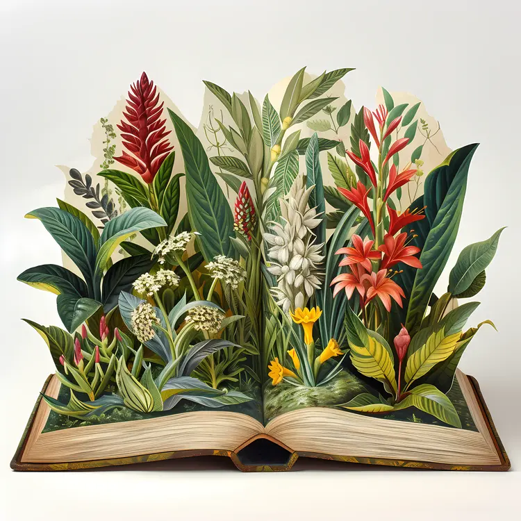 Open Book with Plants Illustration
