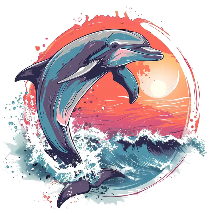 Dolphin Jumping in Sunset Waves