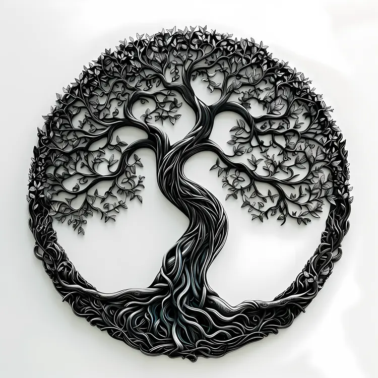 Detailed Black and White Tree of Life