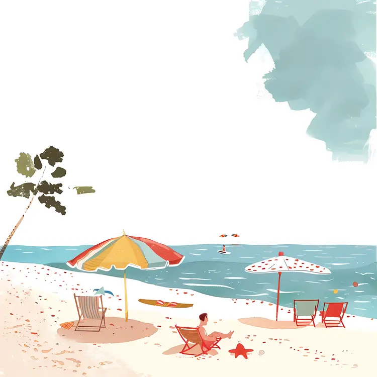 Quiet Beach with Umbrellas