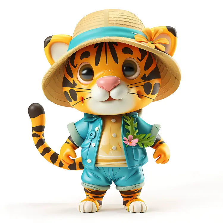 Cute Cartoon Tiger in Blue Outfit