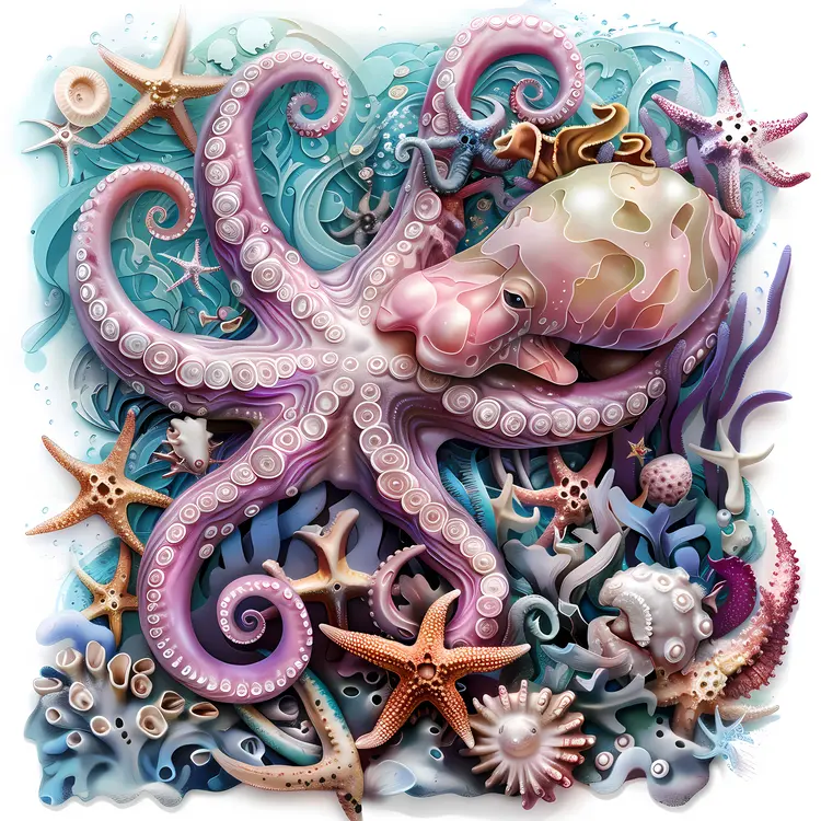 Colorful Octopus in Coral Reef
