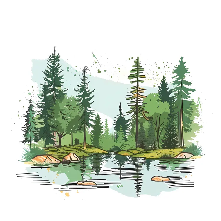 Forest with Lake Art