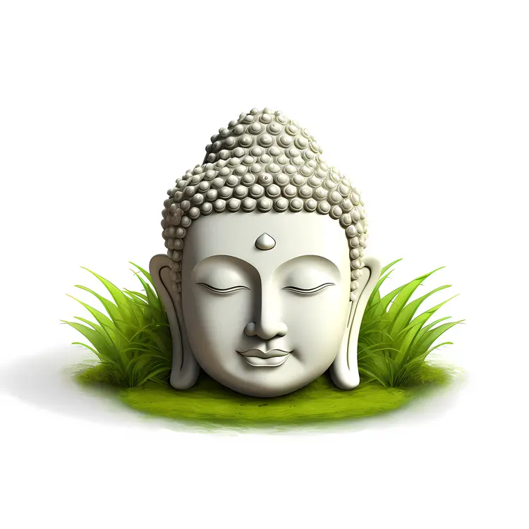 Peaceful Buddha Head with Grass