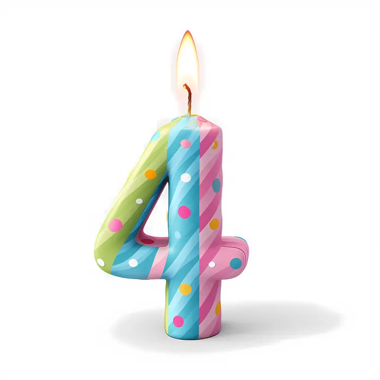 Striped Number 4 Birthday Candle