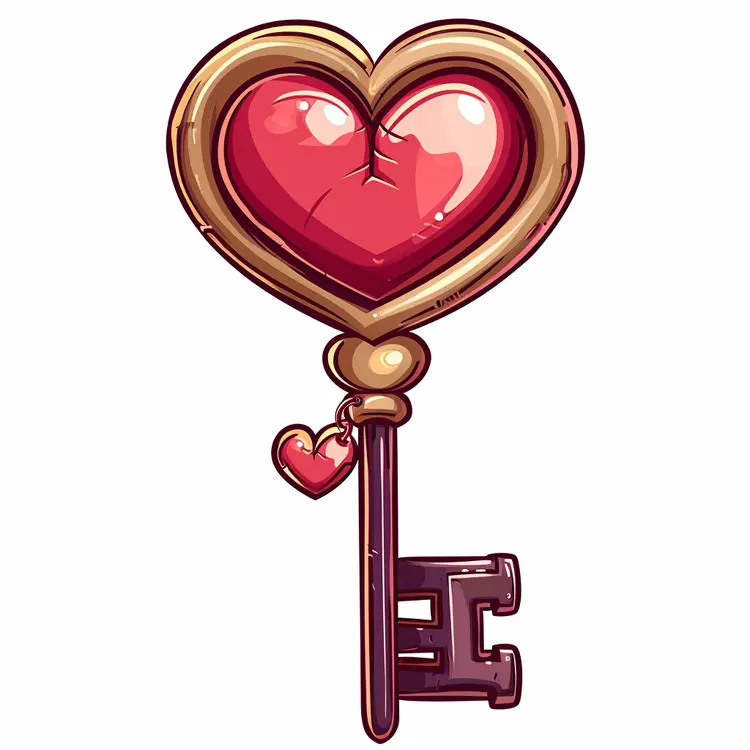 Adorable Red Heart Key with Cartoon Style