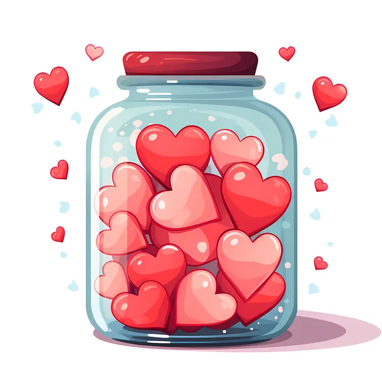 Red and Pink Hearts in a Jar