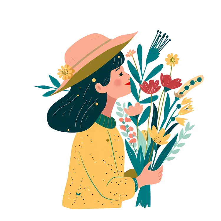 Woman Holding a Bouquet of Flowers