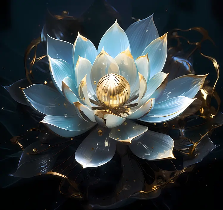 Golden White Lotus in Bloom