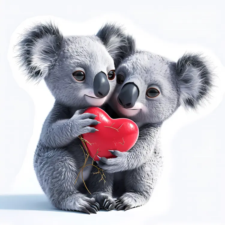 Koalas Holding a Red Heart