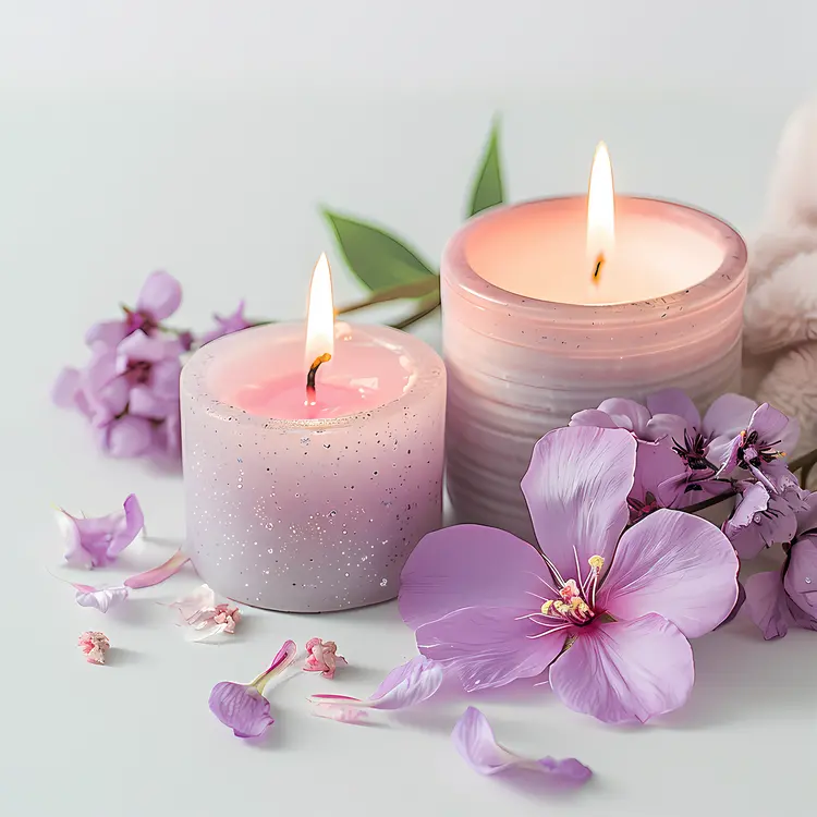 Purple Candles with Flowers and Petals
