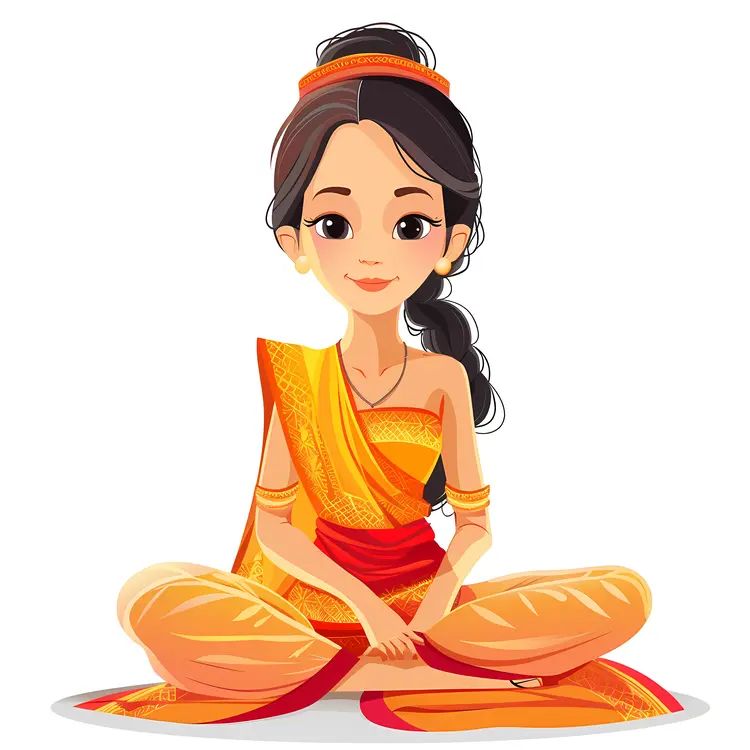 Traditional Dress Woman Sitting Illustration