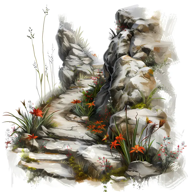 Rocky Path with Flowers