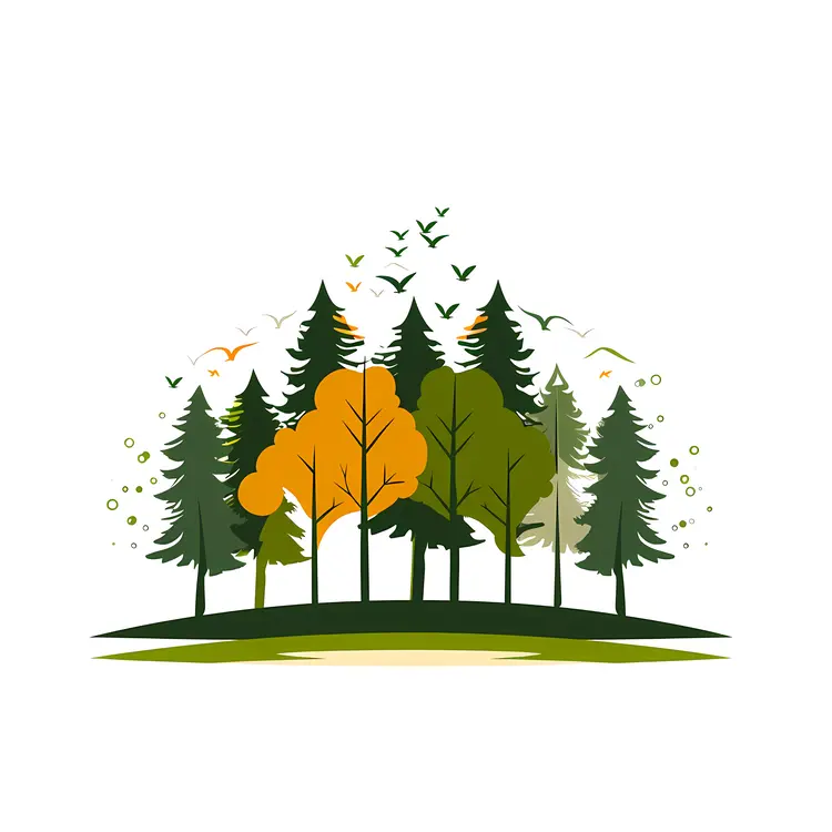 Birds Flying Over Forest Illustration