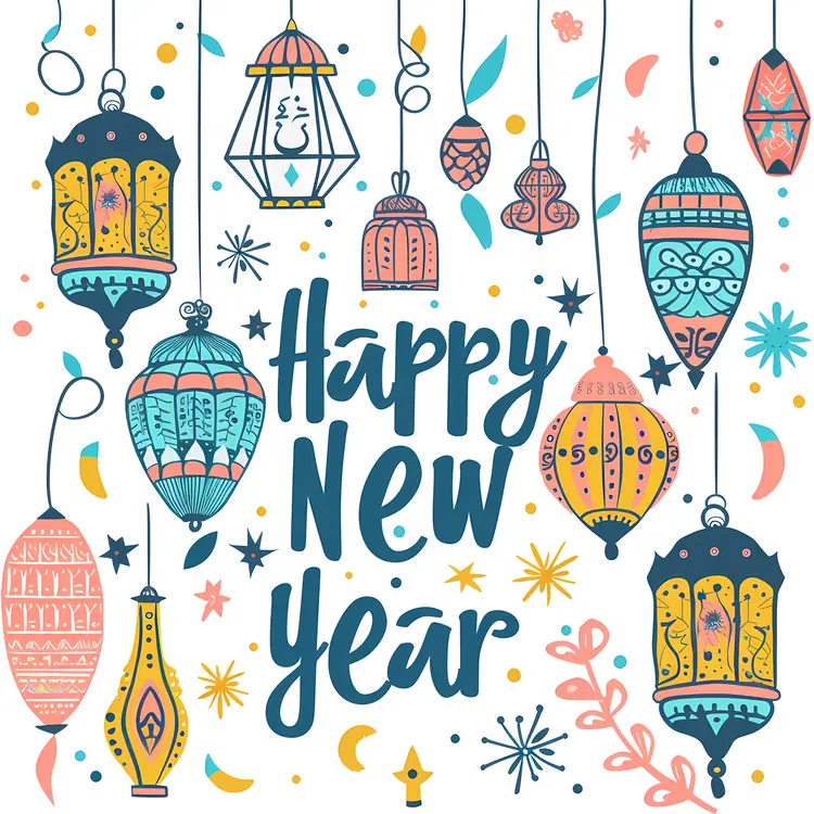 Happy New Year Celebration with Lanterns
