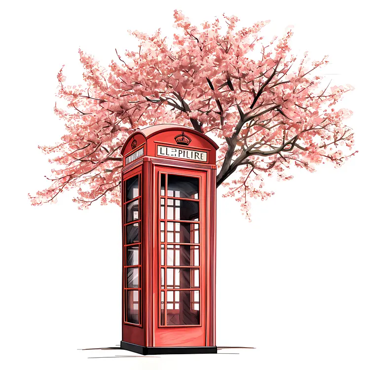 Cherry Blossom and Red Phone Booth