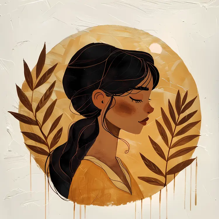 Girl with Leaves Illustration