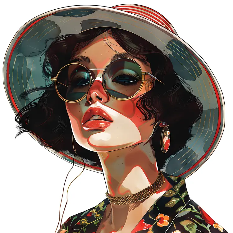 Stylish Woman with Hat and Sunglasses