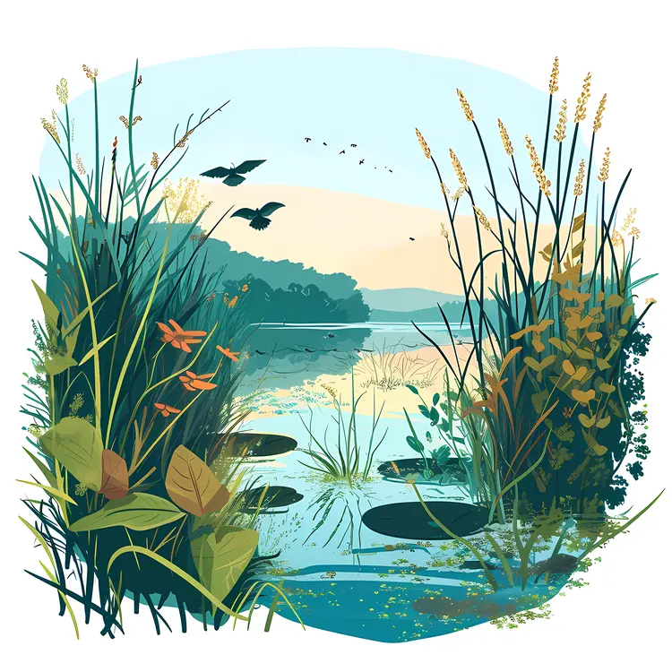 Peaceful Lake with Birds