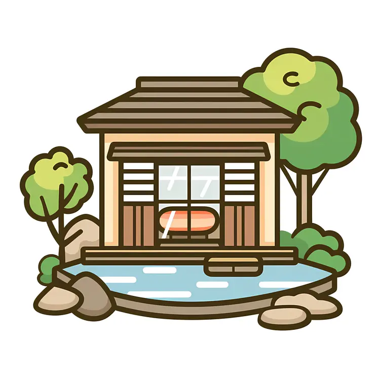 Minimalist Hot Spring with Wooden House
