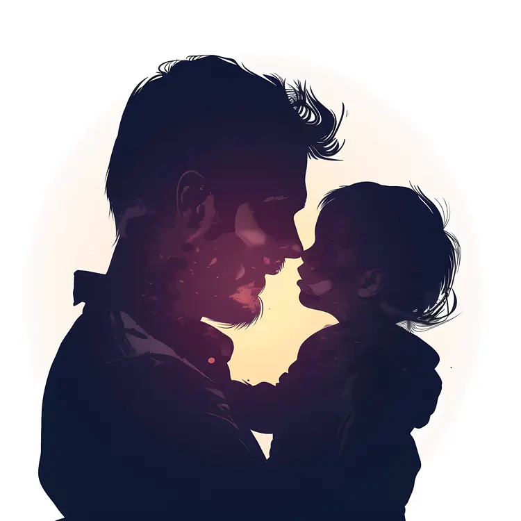 Father and Child Silhouette in Close Embrace