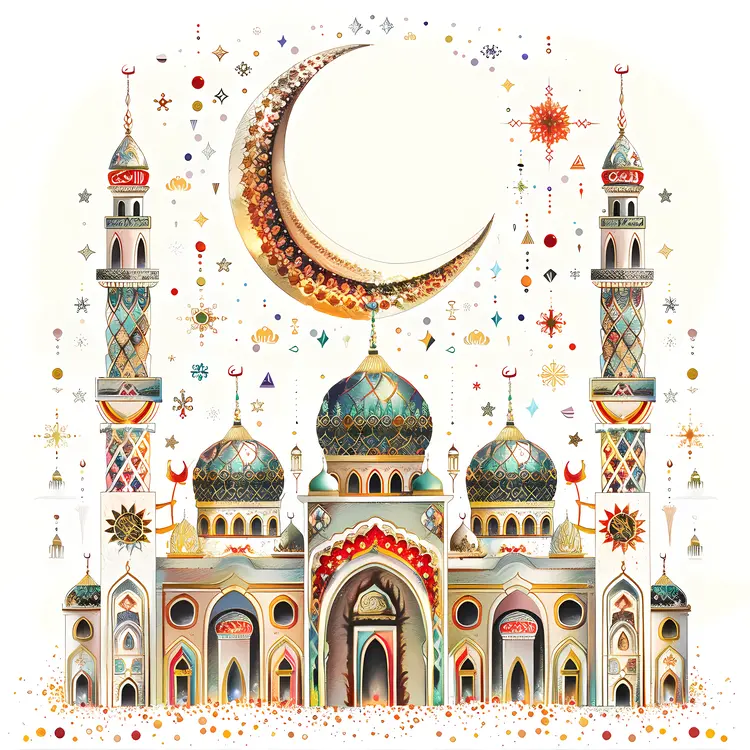 Beautiful Mosque with Crescent Moon