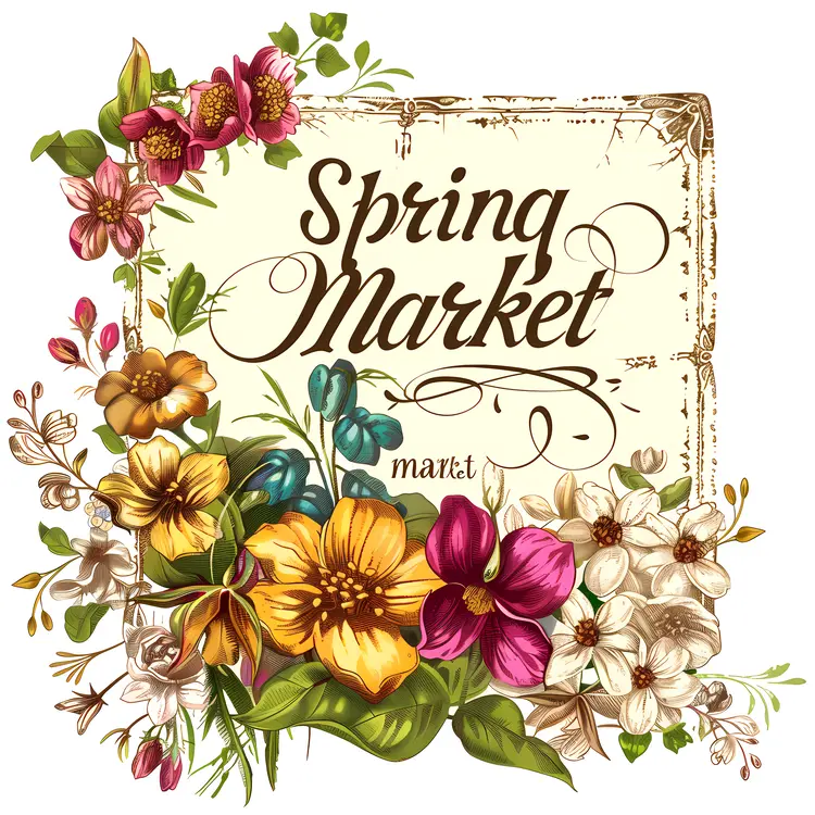 Spring Market with Vintage Floral Sign