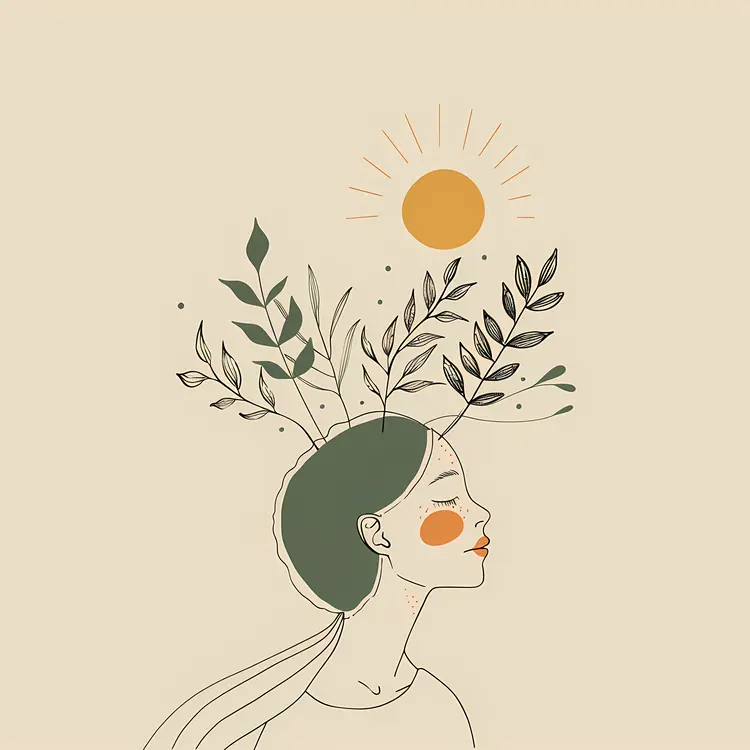 Woman with Plants and Sun Illustration