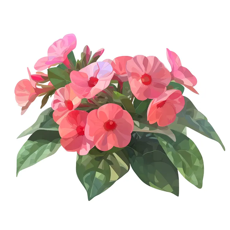 Pink Flowers with Green Leaves