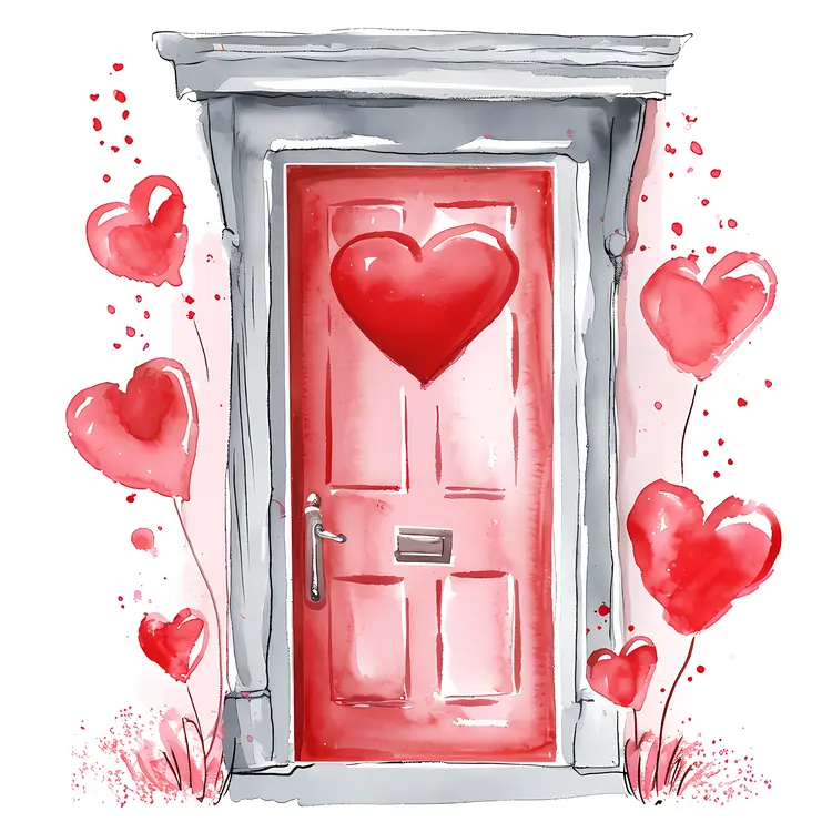 Red Door with Heart Decoration for Valentine's Day