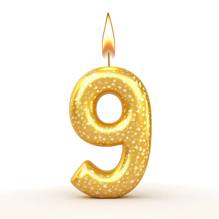 Golden Number 9 Candle for Celebrations