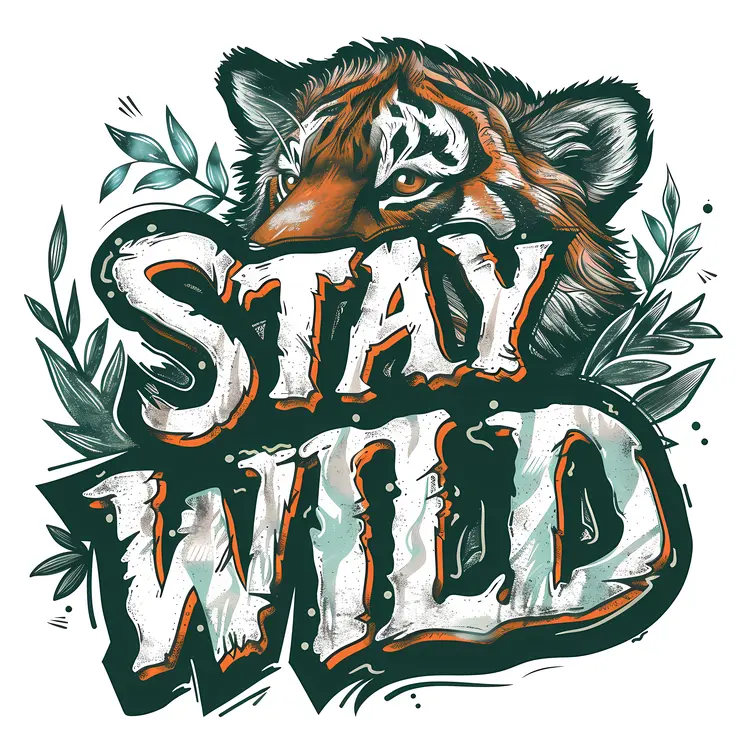 Stay Wild Text with Tiger and Leaves