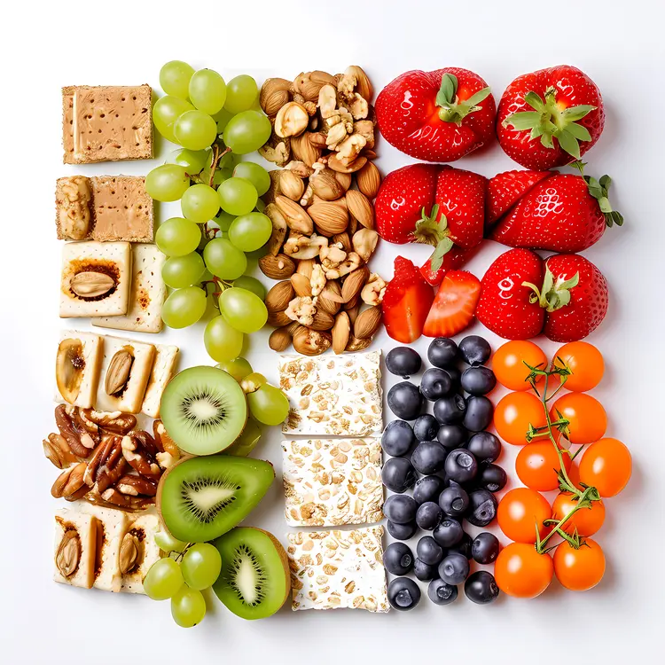 Assorted Healthy Snacks with Fruits and Nuts
