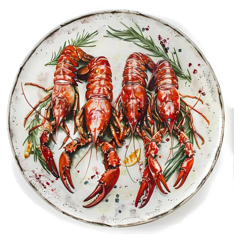 Cooked Crawfish on Plate with Rosemary