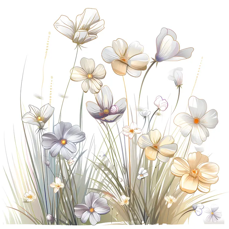 Delicate Pastel Flowers in Field