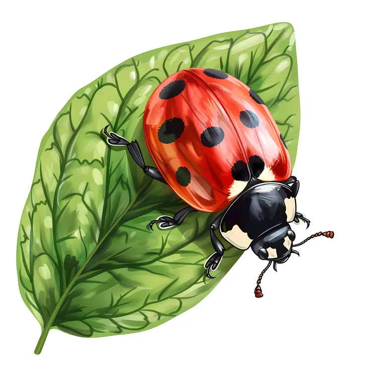 Ladybug Crawling on a Leaf