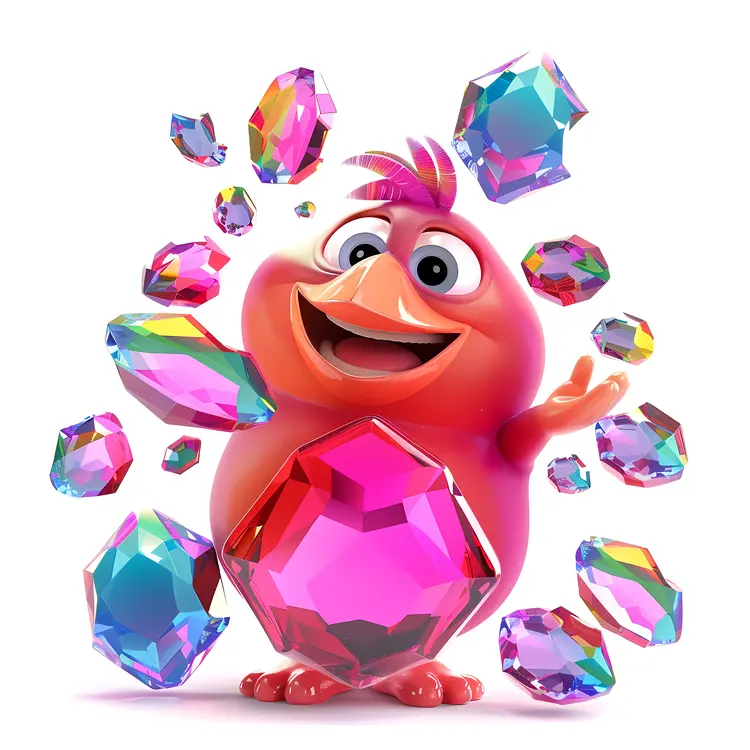 Cute Cartoon Bird with Colorful Gemstones