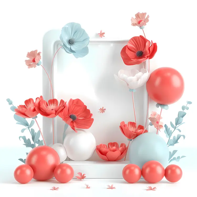 Decorative Floral Frame with Balloons