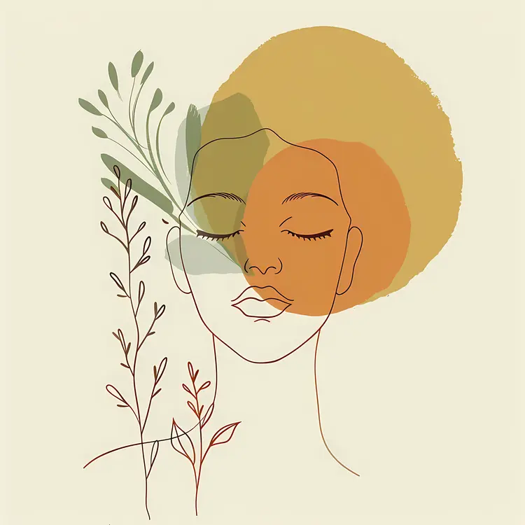 Abstract Face with Afro and Leaves