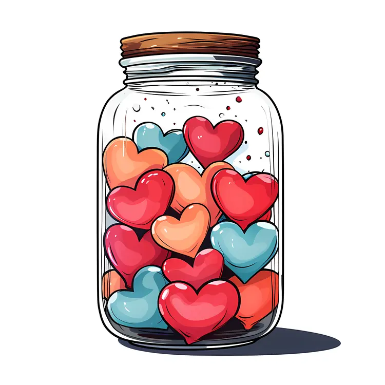 Colorful Hearts in a Jar Illustration