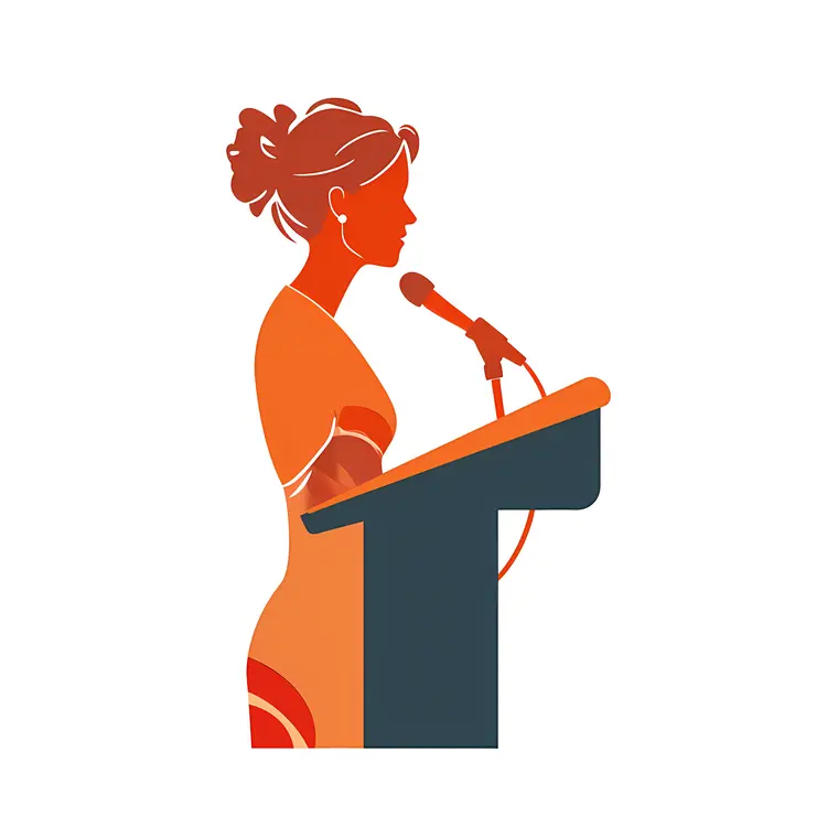 Woman Speaking at Podium in Orange Tones