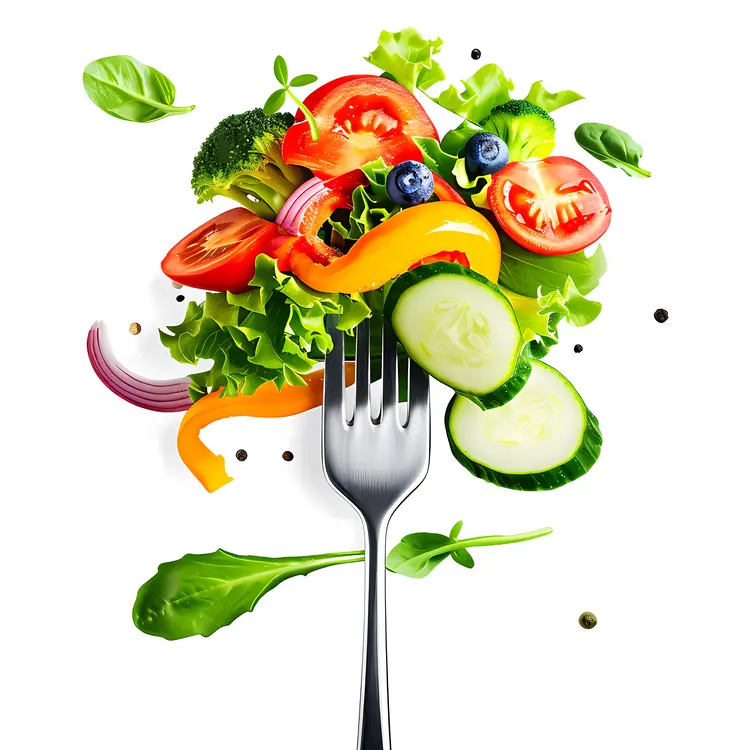 Vibrant Salad on Fork with Fresh Vegetables