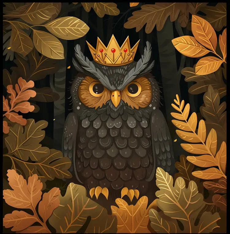 Dark Owl with Crown in Forest