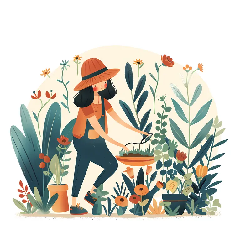 Gardener Tending to Plants
