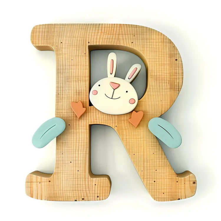 Wooden Letter R with Hugging Bunny