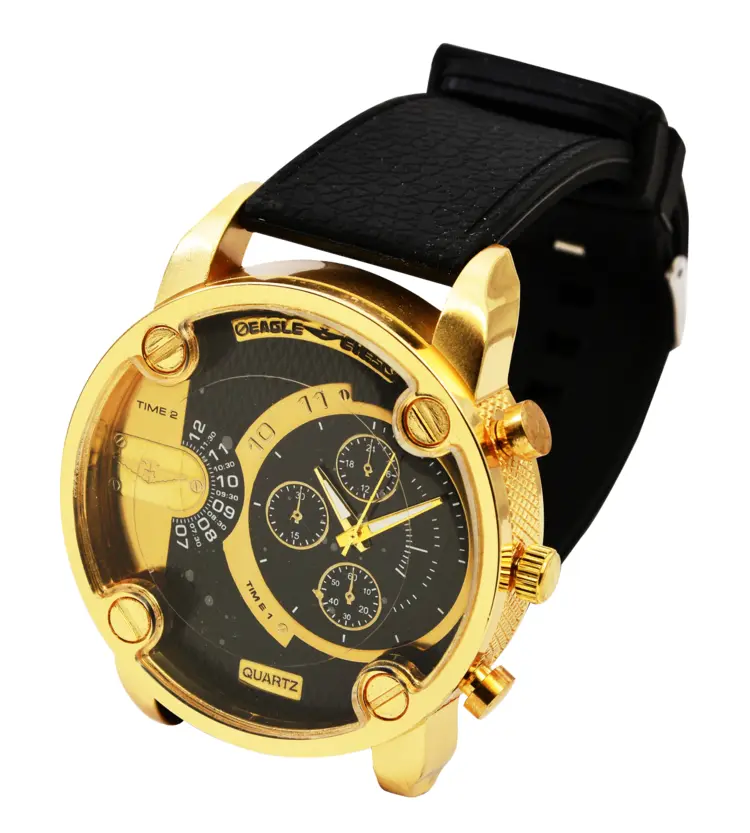 Elegant Gold Watch with Black Strap