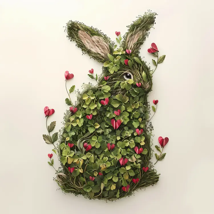 Green Rabbit with Red Flowers