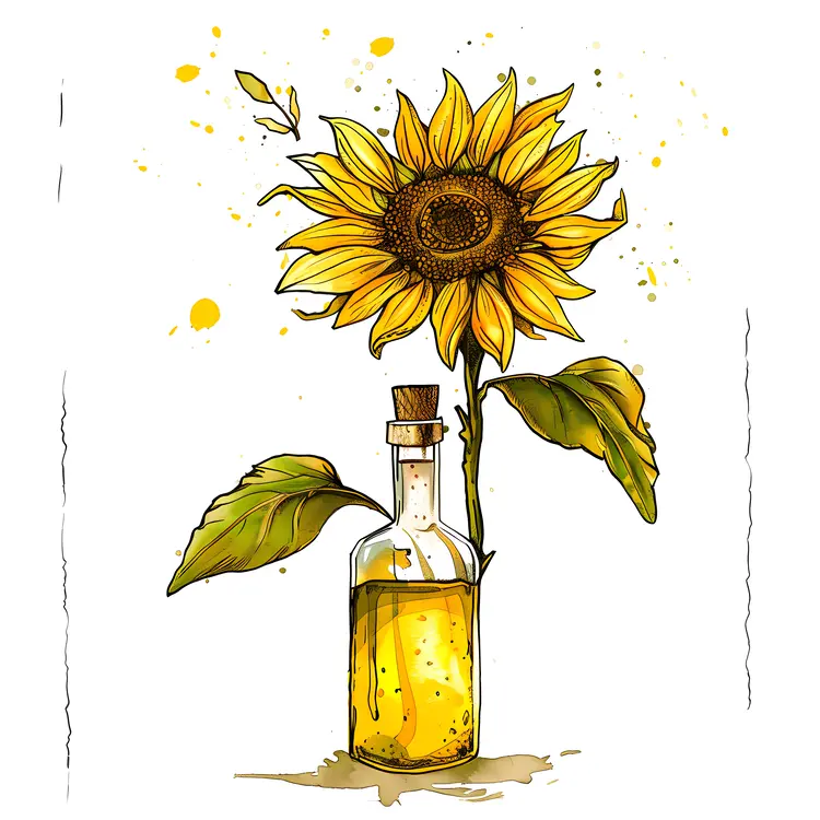 Sunflower and Oil Bottle Illustration