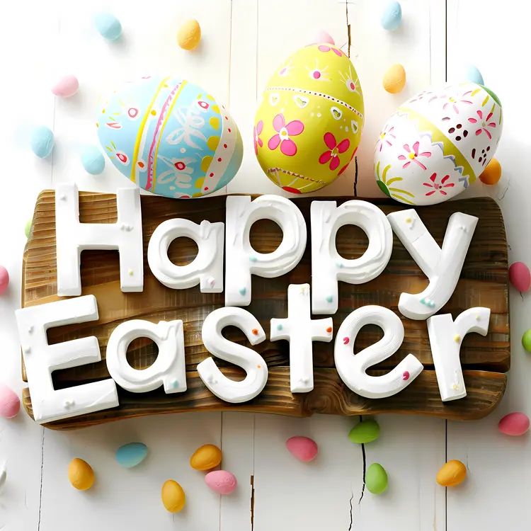 Happy Easter with Colorful Decorated Eggs