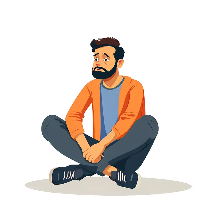 Sad Man Sitting Illustration